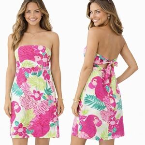 Vintage Lilly Pulitzer Parrot Port Of Caw Strapless Fit And Flare Back Tie 6